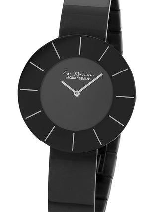 Front view of Jacques Lemans LP-128E Black Stainless Steel Womens Watch on white background