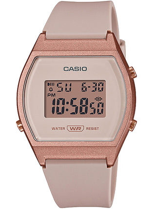 Front view of Casio LW-204-4AEF White Dial Pink Resin Womens Watch on white background