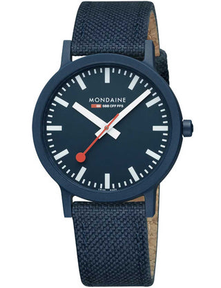 Front view of Mondaine MS1.41140.LD Blue Textile Unisex Watch on white background