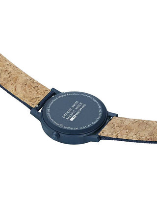 Angle shot of Mondaine MS1.41140.LD Blue Textile Unisex Watch on white background