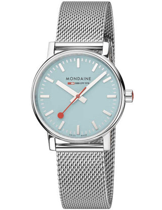 Front view of Mondaine MSE.35140.SM Silver Stainless Steel Unisex Watch on white background