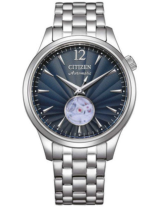 Front view of Citizen NH9131-73L Blue Dial Silver Stainless Steel Unisex Watch on white background