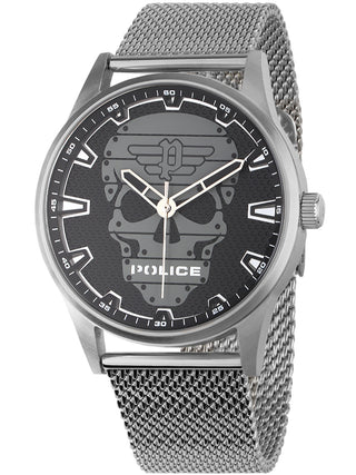 Front view of Police PEWJG2227902 Black Dial Silver Stainless Steel Unisex Watch on white background