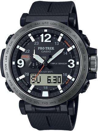 Front view of Casio Pro-Trek PRW-6611Y-1ER Black Resin Mens Watch on white background