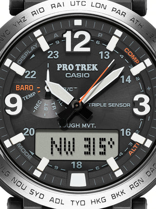 Angle shot of Casio Pro-Trek PRW-6611Y-1ER Black Resin Mens Watch on white background