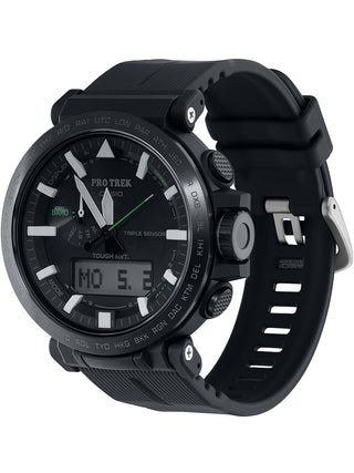 Angle shot of Casio Pro-Trek PRW-6621Y-1ER Black Resin Mens Watch on white background