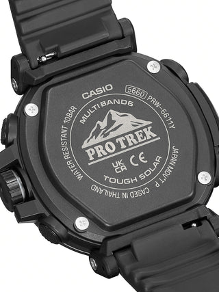 Angle shot of Casio Pro-Trek PRW-6621Y-1ER Black Resin Mens Watch on white background