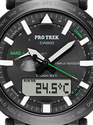 Angle shot of Casio Pro-Trek PRW-6621Y-1ER Black Resin Mens Watch on white background