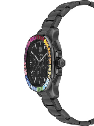 Angle shot of Philipp Plein Chronograph PWSAA0723 Black Stainless Steel Unisex Watch on white background