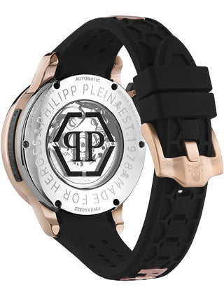 Angle shot of Philipp Plein PWUAA0323 Black Silicone Unisex Watch on white background