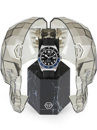 Angle shot of Philipp Plein PWYBA0123 Black Silicone Unisex Watch on white background