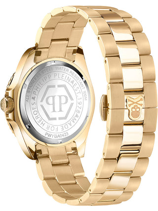 Angle shot of Philipp Plein PWYBA0423 Gold Stainless Steel Unisex Watch on white background