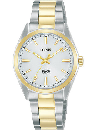 Front view of Lorus RY506AX9 White Dial Gold Stainless Steel Womens Watch on white background