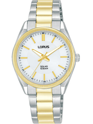 Front view of Lorus RY514AX9 White Dial Gold Stainless Steel Womens Watch on white background