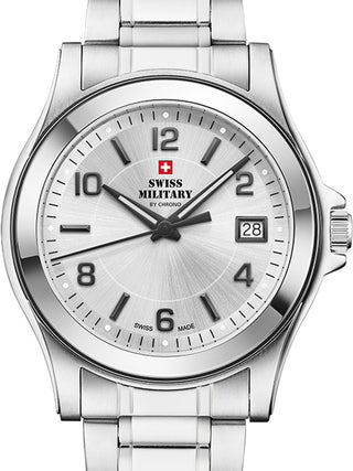 Front view of Swiss Military By Chrono SM34002.22 Silver Stainless Steel Unisex Watch on white background