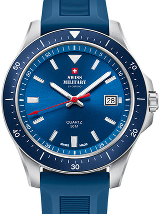 Front view of Swiss Military By Chrono SM34082.08 Blue Silicone Unisex Watch on white background