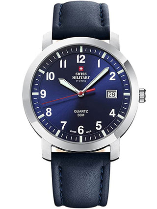 Angle shot of Swiss Military By Chrono SM34083.12 Blue Leather Unisex Watch on white background