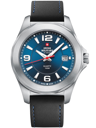 Angle shot of Swiss Military By Chrono SM34099.02 Blue Leather Unisex Watch on white background