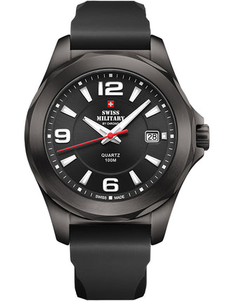 Angle shot of Swiss Military By Chrono SM34099.03 Black Silicone Unisex Watch on white background