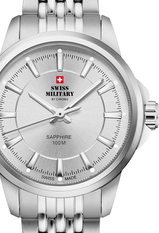 Front view of Swiss Military By Chrono SM34105.02 Silver Stainless Steel Womens Watch on white background