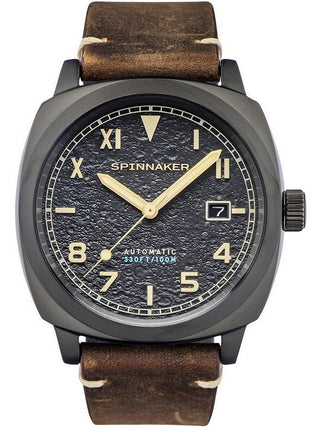 Front view of Spinnaker SP-5071-03 Black Dial Brown Leather Unisex Watch on white background