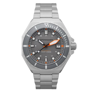 Front view of Spinnaker SP-5081-KK Grey Dial Silver Stainless Steel Unisex Watch on white background