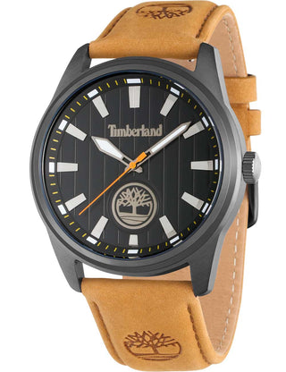 Front view of Timberland TDWGA0010204 Black Dial Brown Leather Unisex Watch on white background