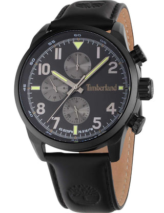 Front view of Timberland TDWGF0009502 Black Leather Unisex Watch on white background