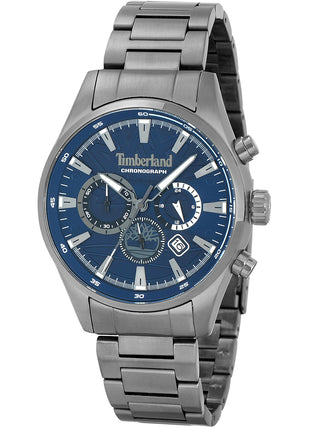 Front view of Timberland Chronograph TDWGI2102405 Blue Dial Grey Stainless Steel Unisex Watch on white background