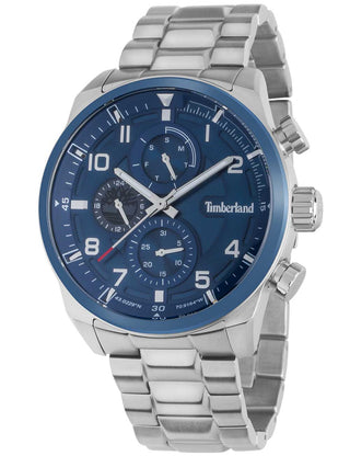 Front view of Timberland TDWGK2201103 Blue Dial Silver Stainless Steel Unisex Watch on white background