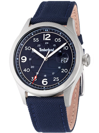 Front view of Timberland TDWGN2237505 Blue Leather Unisex Watch on white background