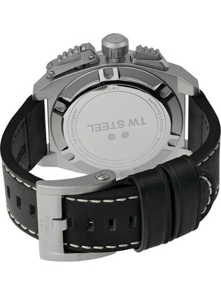 Angle shot of TW Steel Chronograph TW1111 Black Leather Unisex Watch on white background