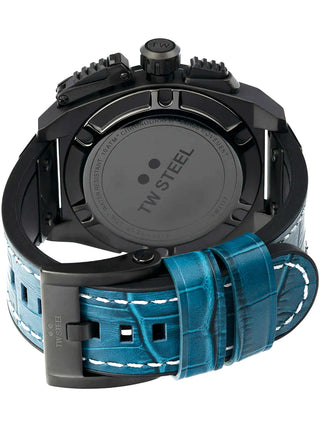 Angle shot of TW Steel Chronograph TW1117 Black Dial Blue Silicone Unisex Watch on white background