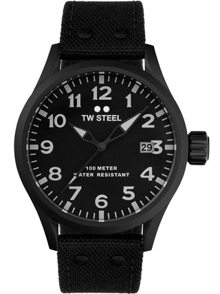 Angle shot of TW Steel VS103 Black Textile Unisex Watch on white background