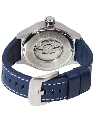 Angle shot of TW Steel VS132 Blue Dial Black Leather Unisex Watch on white background