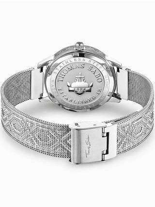 Angle shot of Thomas Sabo WA0343-201-215 Silver Stainless Steel Womens Watch on white background