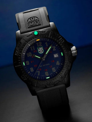 Angle shot of Luminox X2.2033 Blue Dial Black Silicone Unisex Watch on white background