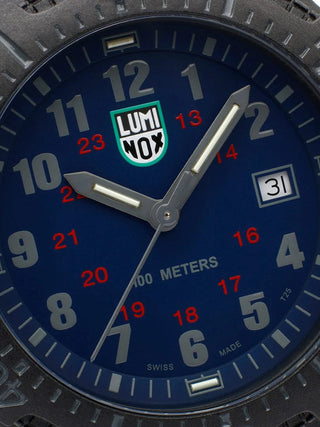 Angle shot of Luminox X2.2033 Blue Dial Black Silicone Unisex Watch on white background