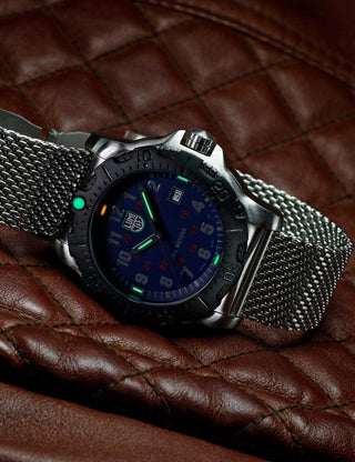 Angle shot of Luminox X2.2134 Blue Dial Silver Stainless Steel Unisex Watch on white background