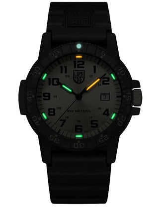 Angle shot of Luminox XS.0325.GP Gold Dial Black Silicone Unisex Watch on white background